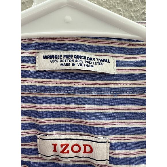 Izod Mens Shirt Size 17.5 34/35 Blue Striped Regular Fit Long Sleeve Button Up - Picture 6 of 11